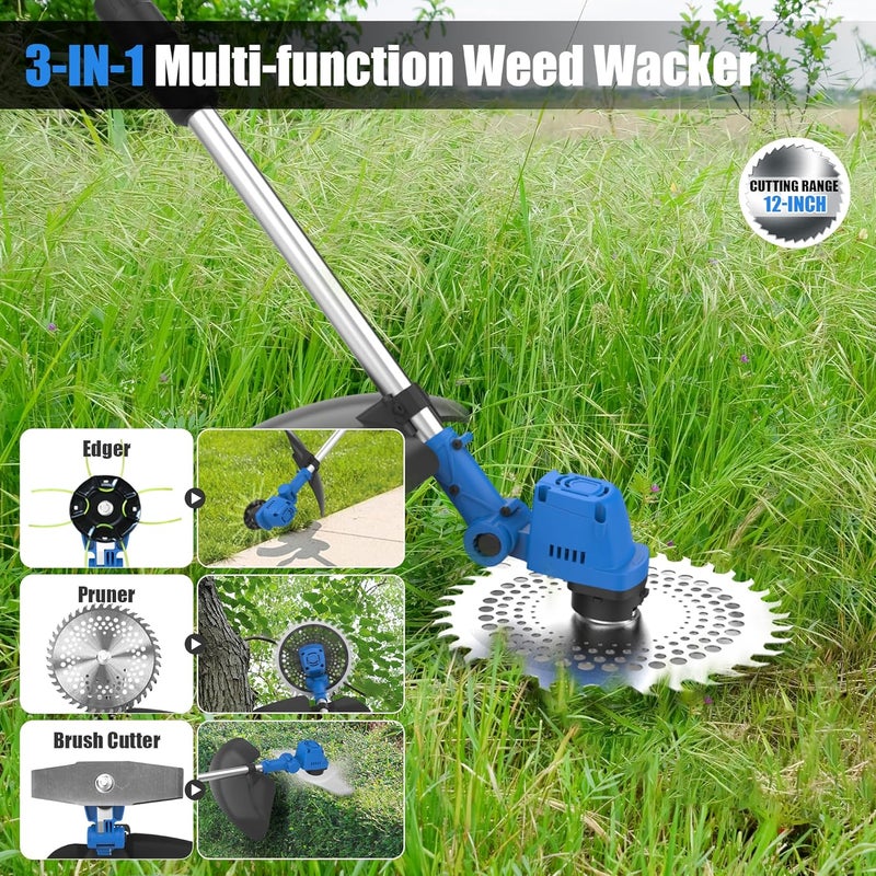 AZZUNO 21V 12-inch Brushless Weed Wacker Cordless Grass Eater Electric Lawn String Trimmer, Lightweight Brush Cutter 4.0Ah Battery Powered with Charger and Blades for Garden Yard - Image 3
